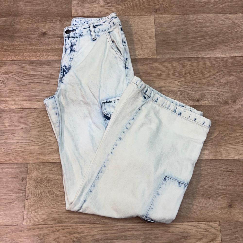 Forever 21 Premium Acid Wash Cargo Jeans Wide Leg Baggy High Rise Size 26